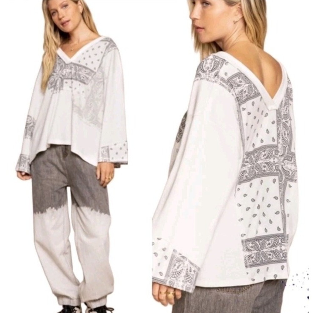 NEW POL Bandana Print Shirt Blouse Hippie Boho Whimsical Women S Flowy Beach
